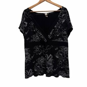 🖤 Studio 1940 Black Floral V-Neck Blouse | Made in USA | Size 20 Y2K